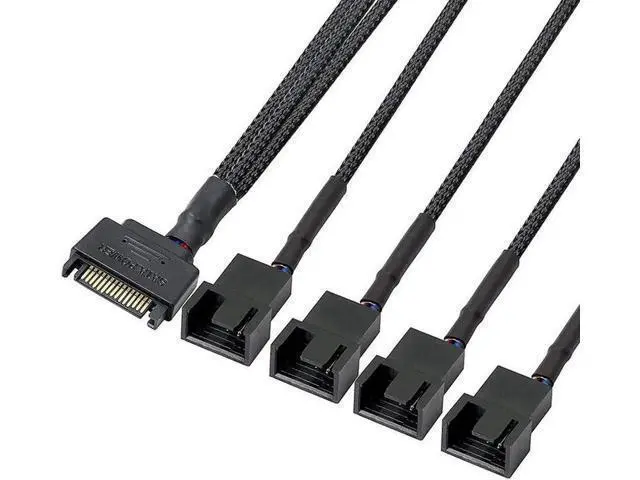 Alt view image 3 of 5 - ATA to 3 Pin 4 Pin Fan Sleeved Power Splitter Cable Adapter,15Pin SATA to 4 x TX3 / TX4 (PWM) 12V PC Case Fan Cooler Y Splitter Power Extension Cord - 10 Inch,Black