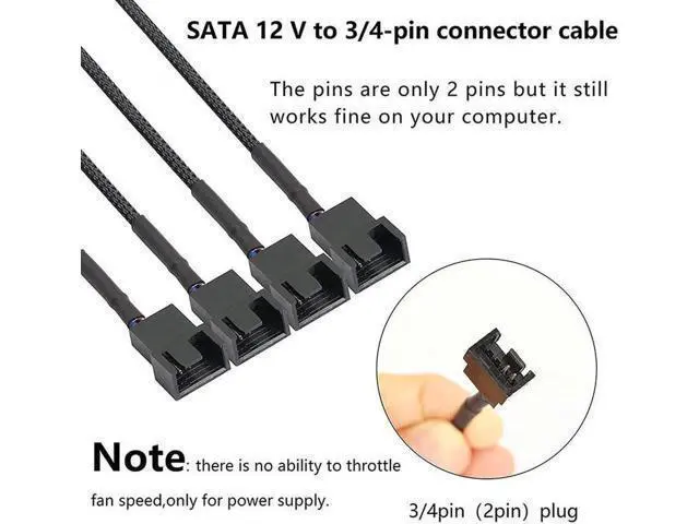 Alt view image 4 of 5 - ATA to 3 Pin 4 Pin Fan Sleeved Power Splitter Cable Adapter,15Pin SATA to 4 x TX3 / TX4 (PWM) 12V PC Case Fan Cooler Y Splitter Power Extension Cord - 10 Inch,Black