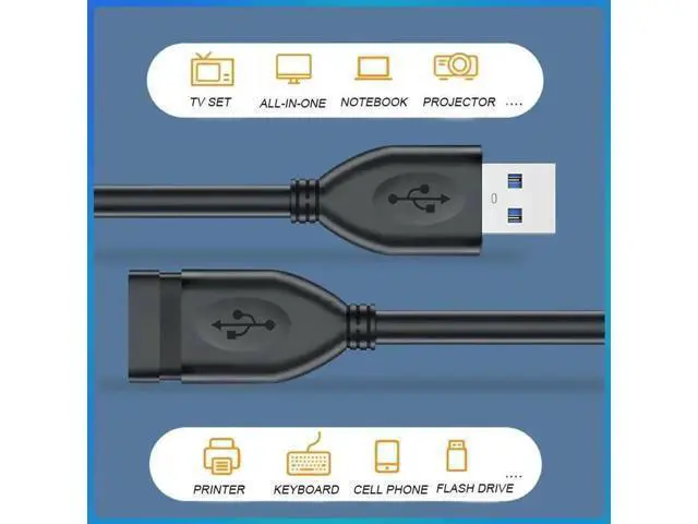 Alt view image 6 of 6 - 2 Pack 1FT USB 3.0 Male to Female Extension Cable, High Speed USB Extender for Keyboard, Mouse, Webcam, Camera, Hub, Printer & Hard Drive