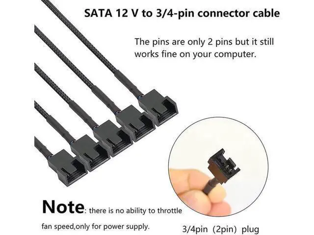 Alt view image 4 of 4 - SATA to 3 Pin 4 Pin Fan Sleeved Power Splitter Cable Adapter,15Pin SATA to 5 x TX3 / TX4 (PWM) 12V PC Case Fan Cooler Y Splitter Power Extension Cord - 10 Inch,Black