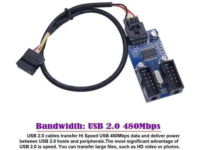 Alt view image 4 of 7 - Mainboard USB2.0 9Pin Header 1-to-2 Splitter Cable, 9/10Pin Internal Dual USB-A Female Hub Adapter