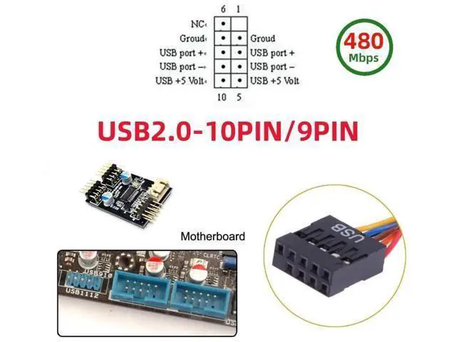 Alt view image 7 of 7 - Mainboard USB2.0 9Pin Header 1-to-2 Splitter Cable, 9/10Pin Internal Dual USB-A Female Hub Adapter