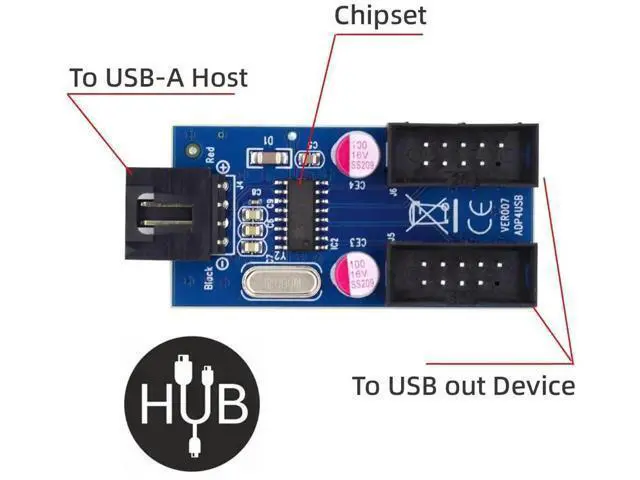 Alt view image 6 of 7 - Mainboard USB2.0 9Pin Header 1-to-2 Splitter Cable, 9/10Pin Internal Dual USB-A Female Hub Adapter
