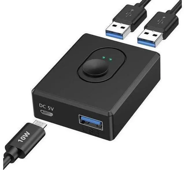 Main image of Bi-Directional USB 3.0 Switch for 2 Computers, 2-in-1 / 1-in-2 Out with 10W Charging Port & 2PCS 1M USB 3.0 Cables, Share Mouse Keyboard Printer USB Hub for PC Laptop Car Use