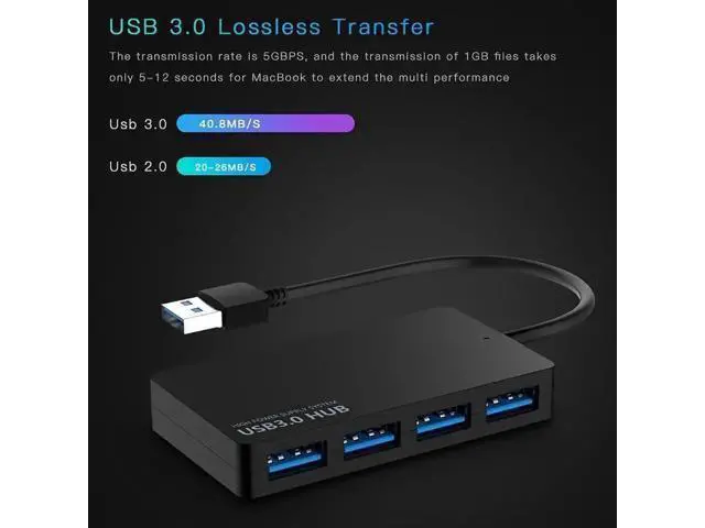 Alt view image 2 of 6 - 4 Port USB 3.0 Hub Ultra Slim Portable USB Port Expander, High Speed Data Splitter for Keyboard Mouse Printer USB Fan Lamp Flash Drives & Portable Storage Devices