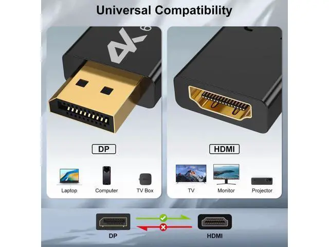 Alt view image 5 of 7 - 2 Pack 4K 60Hz DisplayPort to HDMI Adapter, Unidirectional DP Male to HDMI Female Converter Gold-Plated Connector for Laptop Desktop Monitor HDTV Projector