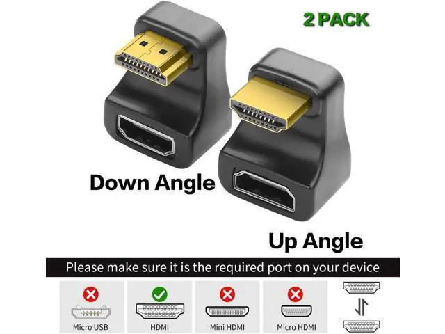 Alt view image 2 of 6 - 2 Pack 180 Degree U-Shaped HDMI 2.1 Adapter with LED Indicator, 48Gbps 8K Male to Female HDMI Extender (Up & Down Angle) for HDTV Laptops Monitors Gaming Consoles