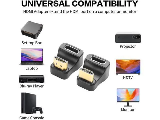 Alt view image 6 of 6 - 2 Pack 180 Degree U-Shaped HDMI 2.1 Adapter with LED Indicator, 48Gbps 8K Male to Female HDMI Extender (Up & Down Angle) for HDTV Laptops Monitors Gaming Consoles