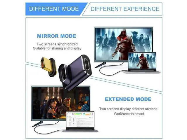 Alt view image 2 of 7 - Magnetic 90 Degree Up Angled HDMI 2.1 Adapter, 48Gbps High Speed Gold-Plated HDMI Male to Female Gender Changer Support 8K@60Hz, 4K@120Hz for TV, Monitor, Game Console