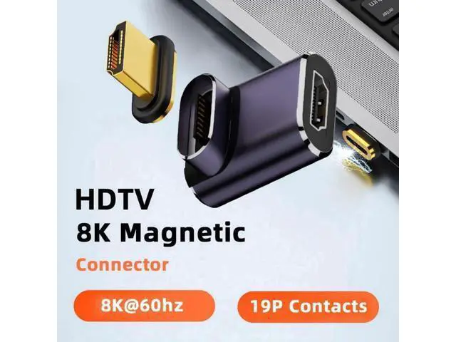 Alt view image 4 of 7 - Magnetic 90 Degree Up Angled HDMI 2.1 Adapter, 48Gbps High Speed Gold-Plated HDMI Male to Female Gender Changer Support 8K@60Hz, 4K@120Hz for TV, Monitor, Game Console