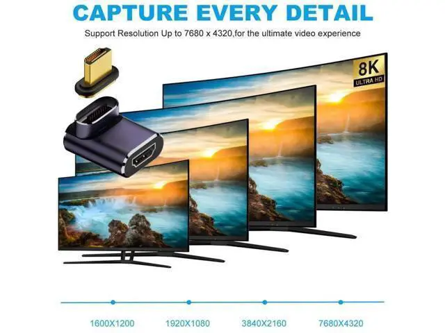 Alt view image 5 of 7 - Magnetic 90 Degree Up Angled HDMI 2.1 Adapter, 48Gbps High Speed Gold-Plated HDMI Male to Female Gender Changer Support 8K@60Hz, 4K@120Hz for TV, Monitor, Game Console