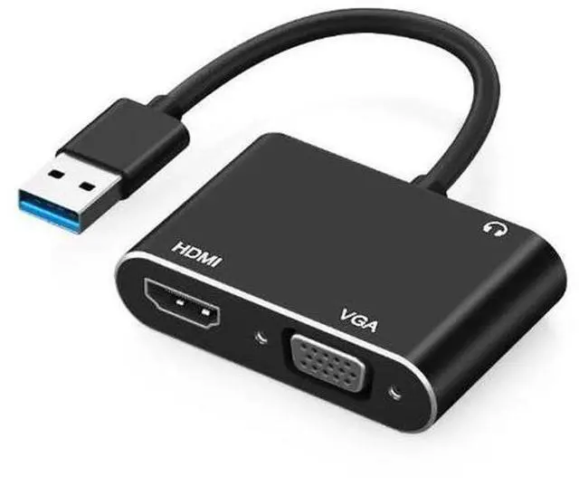 Main image of AJMRTC USB 3.0 to HDMI VGA Dual Output Video Converter, USB3.0 Dual Port Display Adapter with Audio Output, Multi-Monitor Video Transformer for Laptop, Desktop, Projector