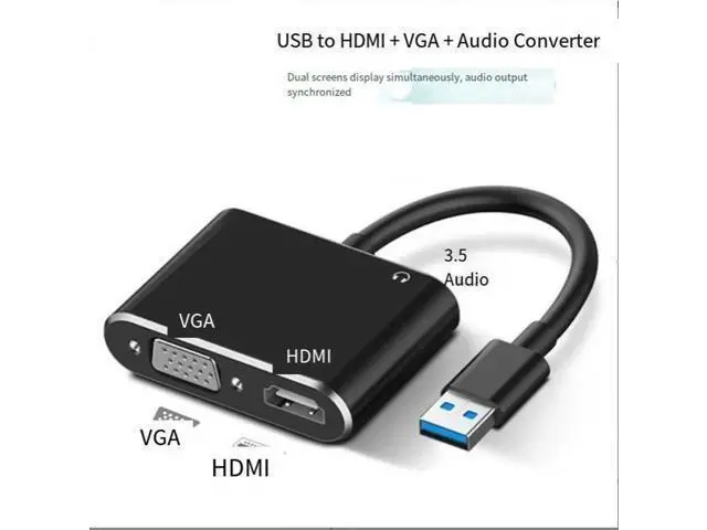 Alt view image 2 of 6 - AJMRTC USB 3.0 to HDMI VGA Dual Output Video Converter, USB3.0 Dual Port Display Adapter with Audio Output, Multi-Monitor Video Transformer for Laptop, Desktop, Projector