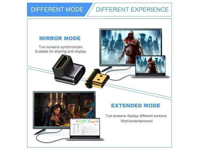 Alt view image 2 of 7 - Magnetic HDMI 2.1 90 Degree Down Angle Male to Female Adapter, 48Gbps High Speed 8K@60Hz 4K@120Hz Gold-Plated HDMI Gender Changer for Gaming Monitor HDTV PC