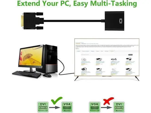 Alt view image 2 of 7 - Active DVI-D 24+1 Male to VGA Female Converter Adapter Cable, Digital DVI to Analog VGA Video Cord for PC Laptop Monitor Projector