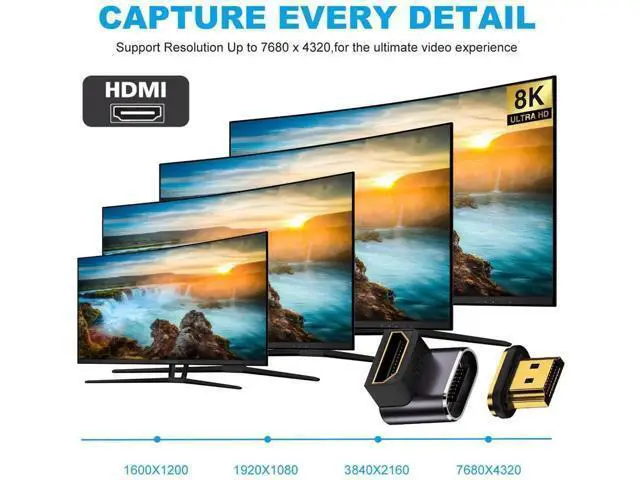 Alt view image 7 of 7 - Magnetic HDMI 2.1 90 Degree Down Angle Male to Female Adapter, 48Gbps High Speed 8K@60Hz 4K@120Hz Gold-Plated HDMI Gender Changer for Gaming Monitor HDTV PC