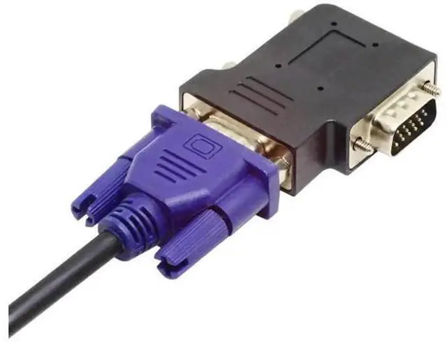 Alt view image 2 of 7 - Vertical Flat Left 90 Degree VGA SVGA Male to Female Extension Adapter, Black VGA Angled Connector