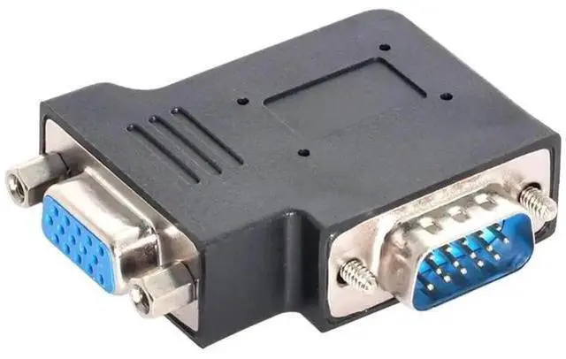Main image of Vertical Flat Left 90 Degree VGA SVGA Male to Female Extension Adapter, Black VGA Angled Connector