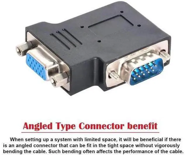 Alt view image 4 of 7 - Vertical Flat Left 90 Degree VGA SVGA Male to Female Extension Adapter, Black VGA Angled Connector