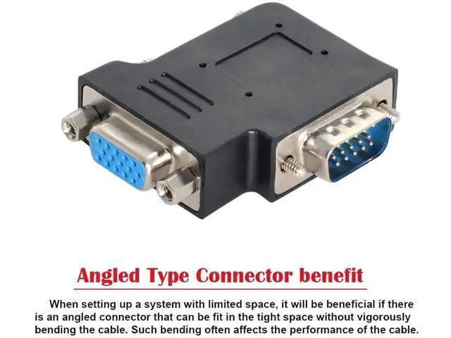 Alt view image 4 of 6 - Vertical Flat Left 90 Degree VGA SVGA Male to Female Extension Adapter, Black Right Angle VGA Extender