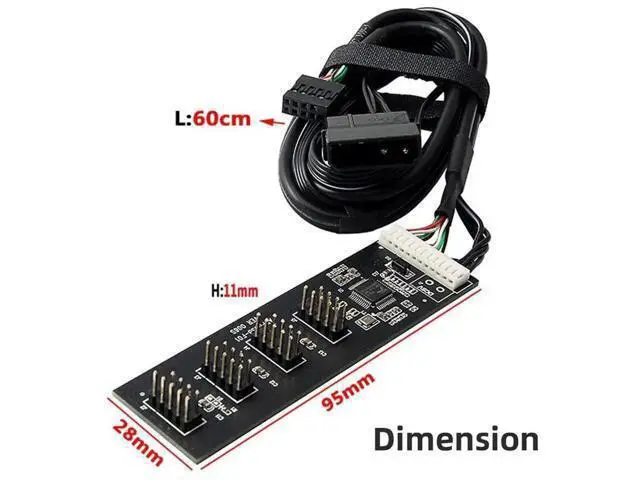 Alt view image 2 of 7 - USB 2.0 9/10Pin Header 1 to 4 Splitter Cable with IDE 5V Power Connector, Internal Port Multiplier Hub for PC