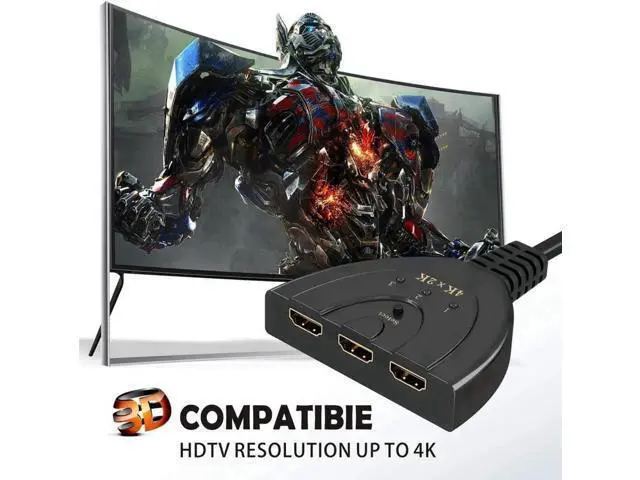 Alt view image 3 of 6 - 3 Port 3x1 HDMI Switcher with Built-in Pigtail Cable, 4K HDMI Switch Splitter Supports 4K, 1080P Full HD & 3D Video