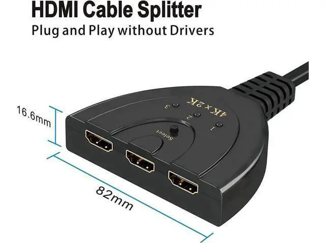Alt view image 5 of 6 - 3 Port 3x1 HDMI Switcher with Built-in Pigtail Cable, 4K HDMI Switch Splitter Supports 4K, 1080P Full HD & 3D Video