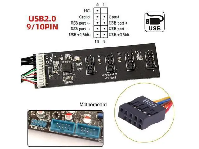 Alt view image 4 of 7 - USB 2.0 9/10Pin Header 1 to 4 Splitter Cable with IDE 5V Power Connector, Internal Port Multiplier Hub for PC