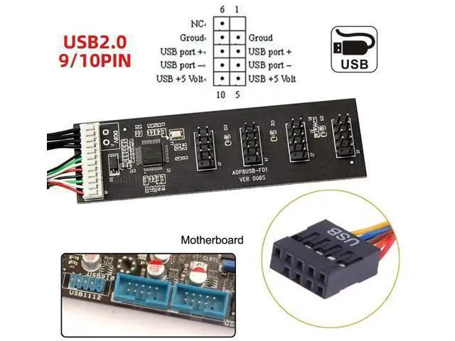Alt view image 4 of 7 - Internal USB2.0 9Pin/10Pin Header 1-to-4 Female Hub Splitter Cable with IDE Power Supply Port for Motherboard