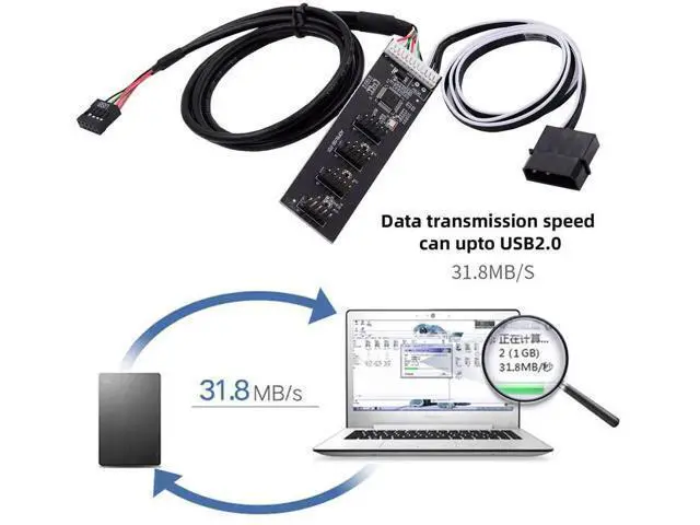 Alt view image 6 of 7 - Internal USB2.0 9Pin/10Pin Header 1-to-4 Female Hub Splitter Cable with IDE Power Supply Port for Motherboard