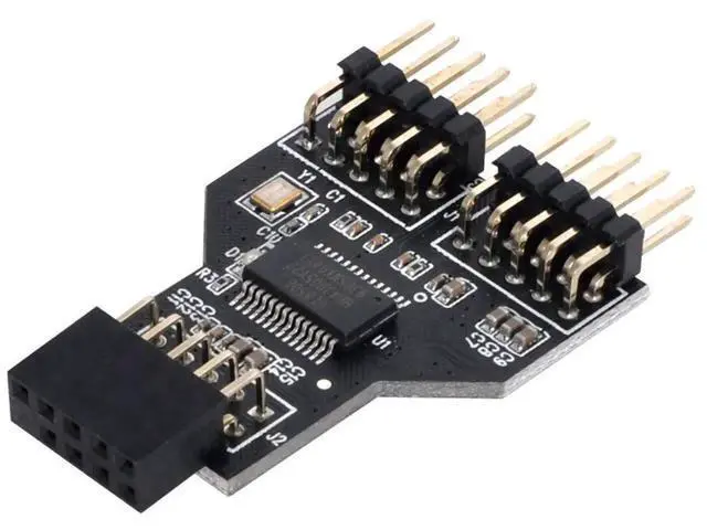 Alt view image 3 of 6 - 9-Pin USB 2.0 Header 1 to 2 Port Splitter Adapter, Motherboard Internal USB Hub Connector