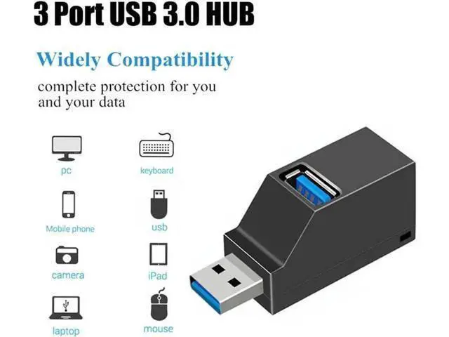 Alt view image 5 of 7 - 3-Port USB 3.0 Mini OTG Hub, Portable Multi-Port USB Splitter Charging Extender Adapter for MacBook, Laptops & Desktop PCs