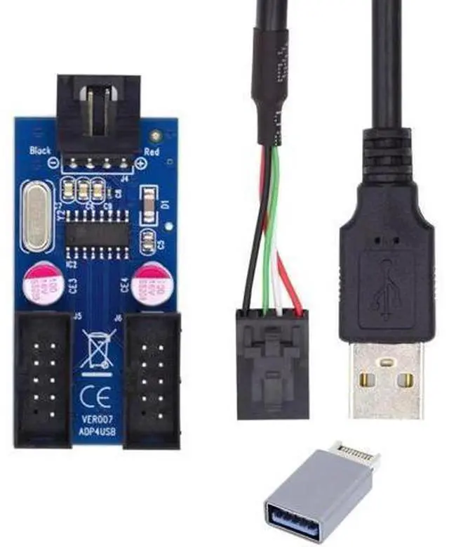 Main image of 1-to-2 USB 2.0 Motherboard 9Pin/10Pin Header Splitter Cable, Internal Front Panel USB Hub Extension Adapter with USB Type-E Converter for Desktop PC Case Modding