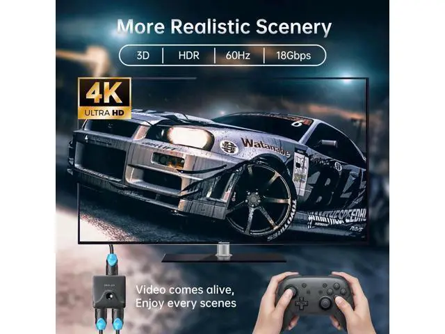 Alt view image 3 of 7 - MT-VIKI Bi-Directional HDMI 2.0 Switch 2 in 1 Out / 1 in 2 Out, 4K@60Hz HDMI Switcher Splitter Supports HDR, 3D, HDCP 2.2, Manual Button Control for PS5, Xbox, Roku, HDTV, Monitor