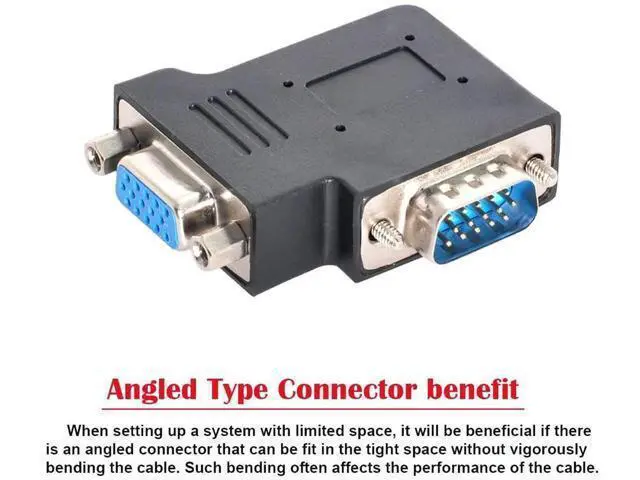 Alt view image 6 of 7 - Black Vertical Flat Left 90 Degree VGA SVGA Male to Female Right Angle Extension Adapter