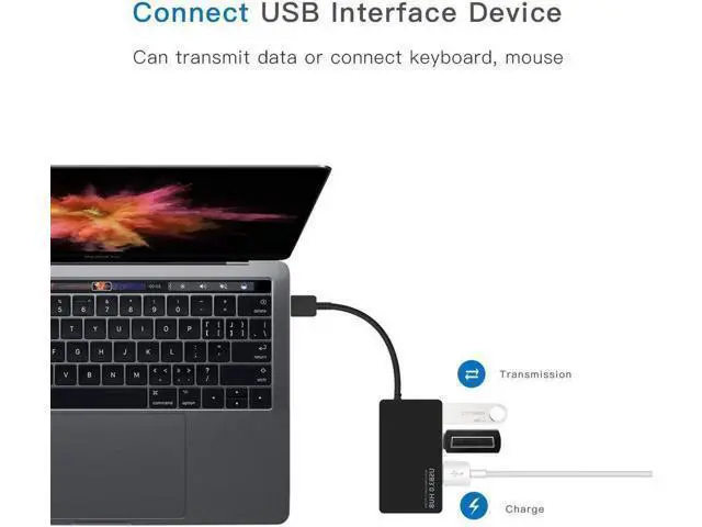 Alt view image 3 of 7 - Black Ultra Slim 4-Port USB 3.0 Splitter Hub, High Speed 5Gbps USB Port Expander Compatible with MacBook Air, Mac Mini, iMac Pro, Surface, Ultrabooks, Laptops & PCs