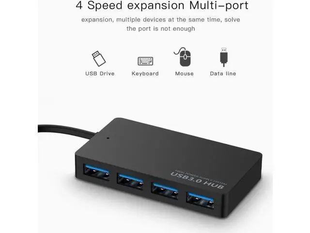 Alt view image 2 of 7 - Black Ultra Slim 4-Port USB 3.0 Splitter Hub, High Speed 5Gbps USB Port Expander Compatible with MacBook Air, Mac Mini, iMac Pro, Surface, Ultrabooks, Laptops & PCs