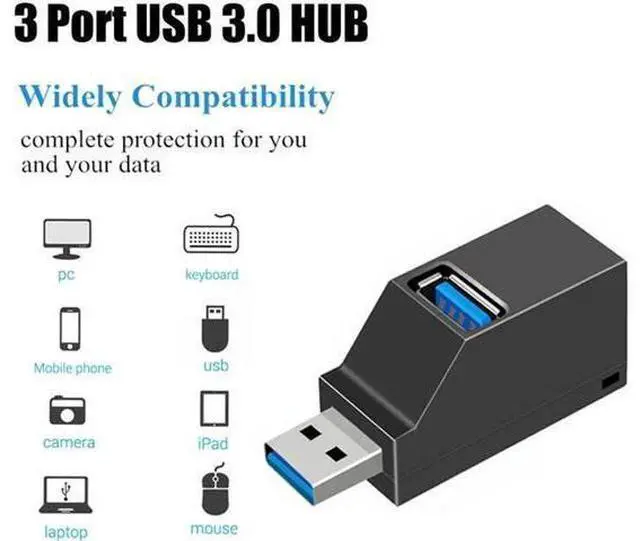 Alt view image 4 of 7 - Universal Rotatable Mini 3-Port USB 3.0 Hub, High Speed 5Gbps Data Transfer Portable USB Splitter Expander Adapter for Laptop, PC, MacBook Pro/Air