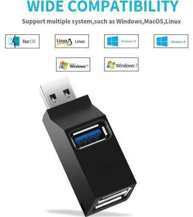 Alt view image 6 of 7 - Universal Rotatable Mini 3-Port USB 3.0 Hub, High Speed 5Gbps Data Transfer Portable USB Splitter Expander Adapter for Laptop, PC, MacBook Pro/Air