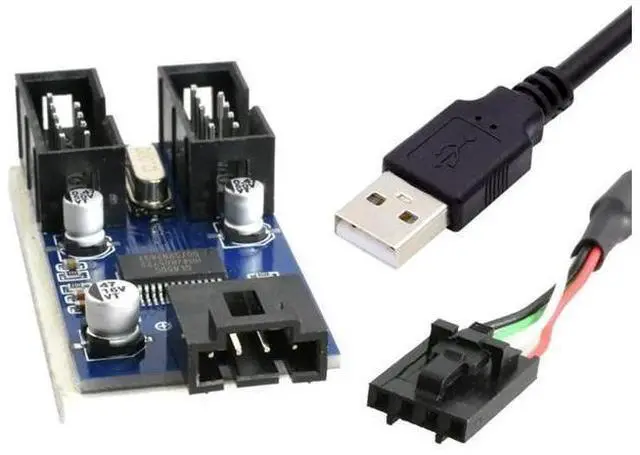 Main image of USB 2.0 Type-A Male to Dual Female 9Pin Motherboard Header Hub Adapter, Port Multiplier Extension Connector