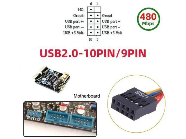 Alt view image 4 of 7 - USB 2.0 Type-A Male to Dual Female 9Pin Motherboard Header Hub Adapter, Port Multiplier Extension Connector