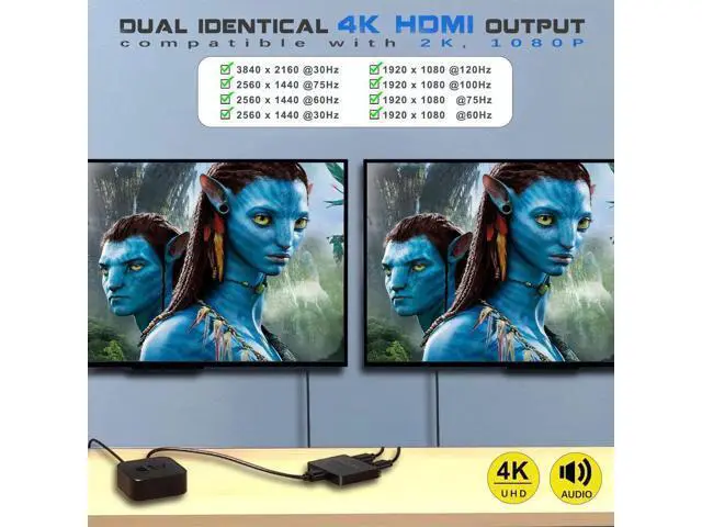 Alt view image 4 of 6 - 1 in 2 Out 4K HDMI Splitter, Mirror Only Dual Monitor Hub with Sync Audio for PC, Laptop, MacBook, GPU, TV