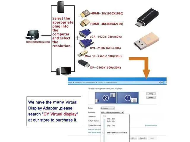 Alt view image 5 of 7 - VGA Dummy Plug Virtual Display Adapter, Headless Ghost Monitor Emulator with EDID Chip, Supports 1080P 1920x1080@60Hz for VGA GPU Remote Servers PC