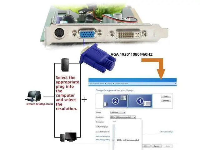 Alt view image 7 of 7 - VGA Dummy Plug Virtual Display Adapter, Headless Ghost Monitor Emulator with EDID Chip, Supports 1080P 1920x1080@60Hz for VGA GPU Remote Servers PC