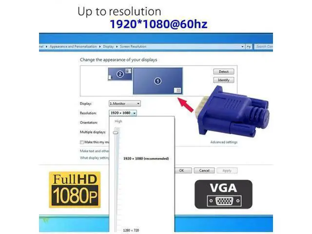 Alt view image 4 of 7 - VGA Dummy Plug Virtual Display Emulator, DDC EDID Headless Ghost Adapter, 1080P@60Hz