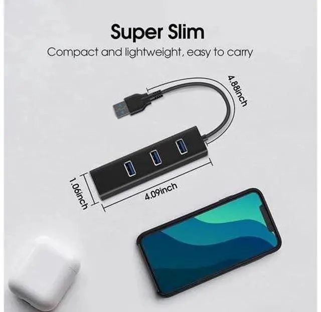 Alt view image 3 of 7 - 4-in-1 Aluminum USB 3.0 Hub with 3 USB 3.0 Ports + 1000Mbps Gigabit RJ45 Ethernet Adapter, Multi-Port USB Splitter Expander Dongle for Laptops & Desktops