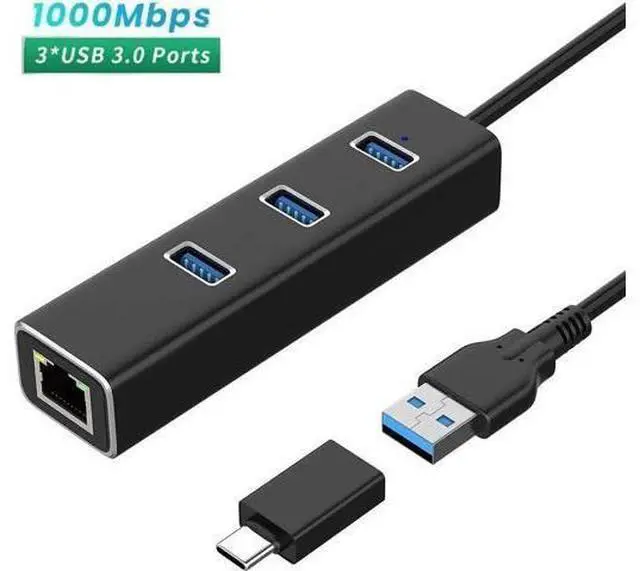 Main image of 4-in-1 Aluminum USB 3.0 Hub with 3 USB 3.0 Ports + 1000Mbps Gigabit RJ45 Ethernet Adapter, Multi-Port USB Splitter Expander Dongle for Laptops & Desktops