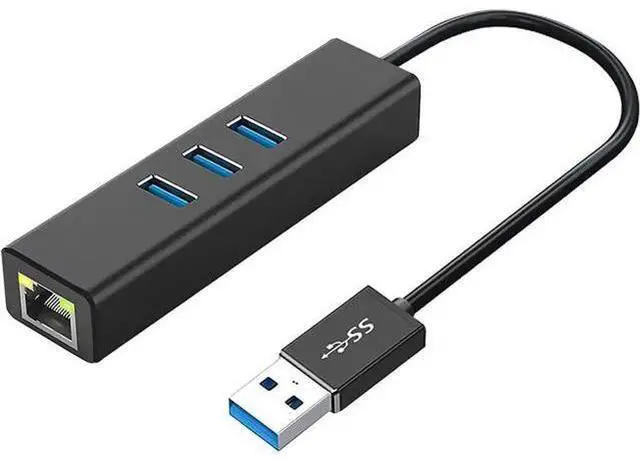 Main image of Black Aluminum USB 3.0 Multiport Hub with 3×USB3.0 Ports & Gigabit RJ45 Ethernet Adapter, 10/100/1000 Mbps LAN Network Converter Compatible with MacBook, Ultrabook, Windows Laptops, Tablets & Linux Sy
