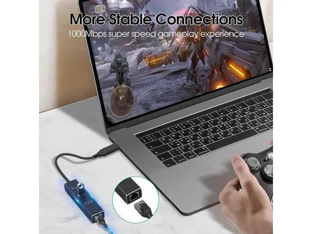 Alt view image 6 of 7 - 4-in-1 Aluminum USB 3.0 Hub with 3 USB 3.0 Ports + 1000Mbps Gigabit RJ45 Ethernet Adapter, Multi-Port USB Splitter Expander Dongle for Laptops & Desktops