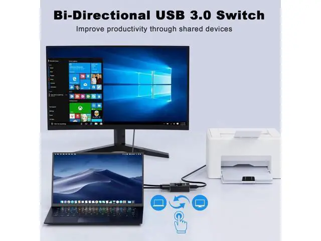 Alt view image 6 of 7 - Bi-Directional USB 3.0 Switch Selector, 2-In-1 Out / 1-In-2 Out USB Sharing Switch for 2 PCs, Works with Mouse Keyboard Printer Scanner, Compatible with Windows Mac Linux